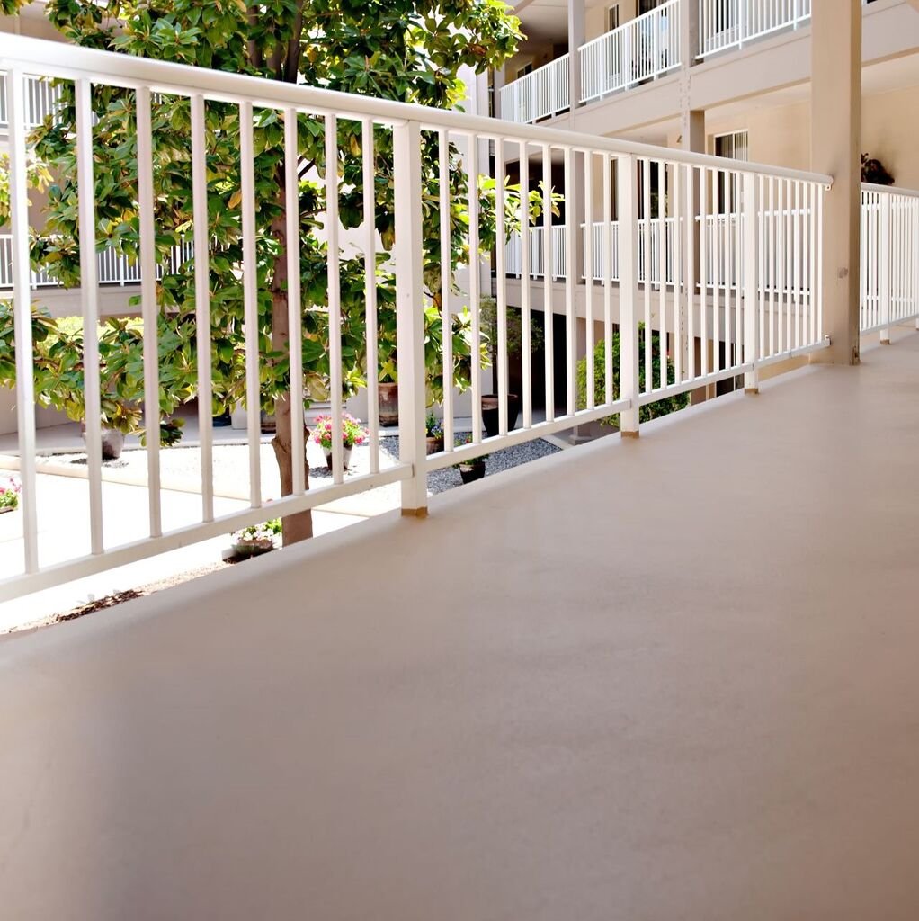 Newly waterproofed balcony surface with integrated drainage