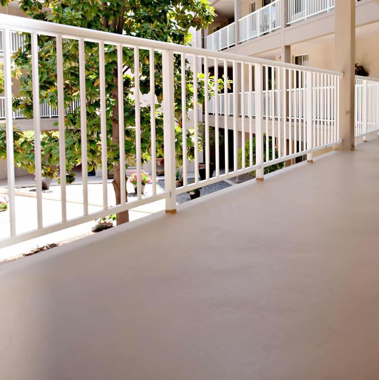Newly waterproofed balcony surface with integrated drainage