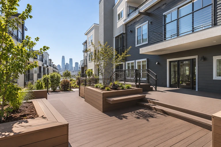 Decks San Francisco — rebuilt courtyard deck and landings serving an apartment building