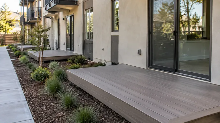 Decks Sacramento CA — replacement composite patio deck installed at a garden-style apartment community