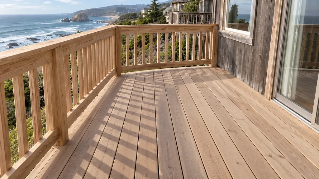 Replaced ocean-view deck with new decking and code-height wood guardrail in San Mateo