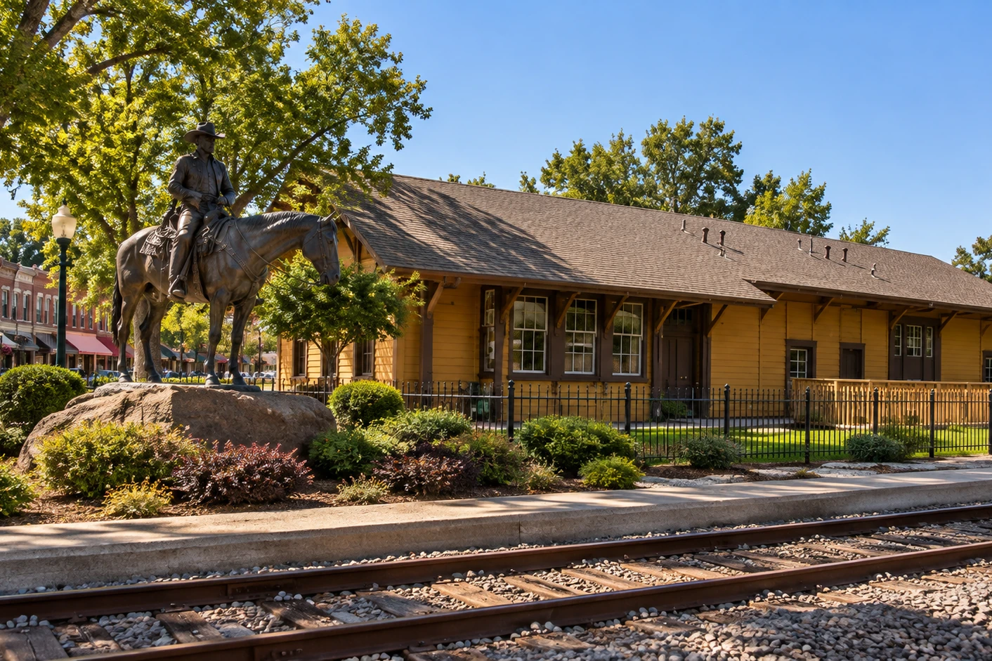 Downtown Oakdale, California, and its historic rail depot