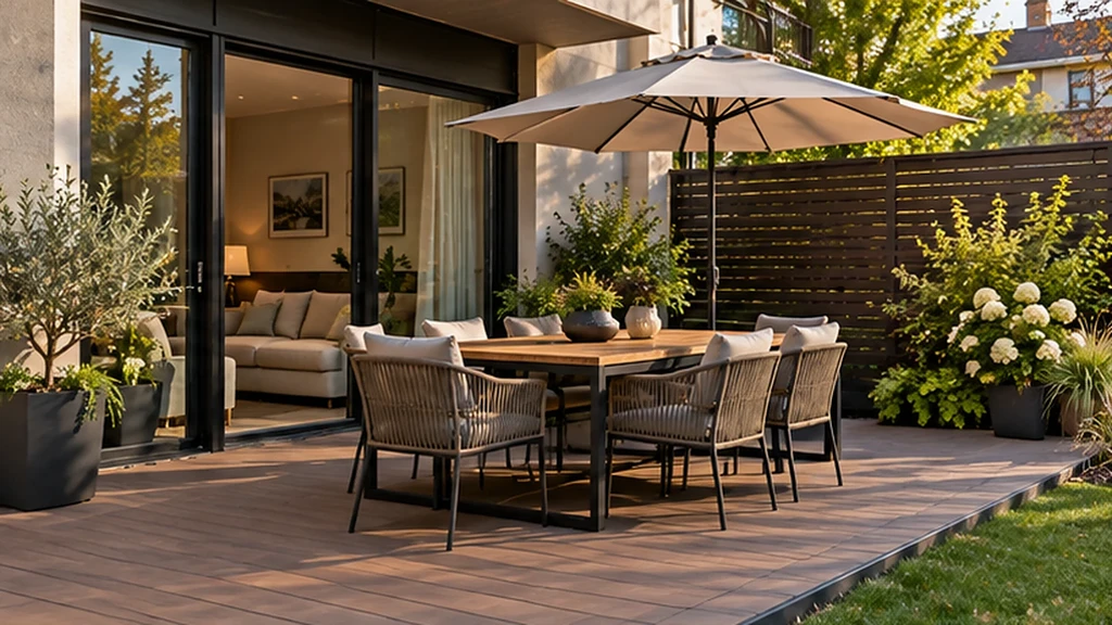 New composite deck with metal edge trim outside the same ground-floor unit in Oakland