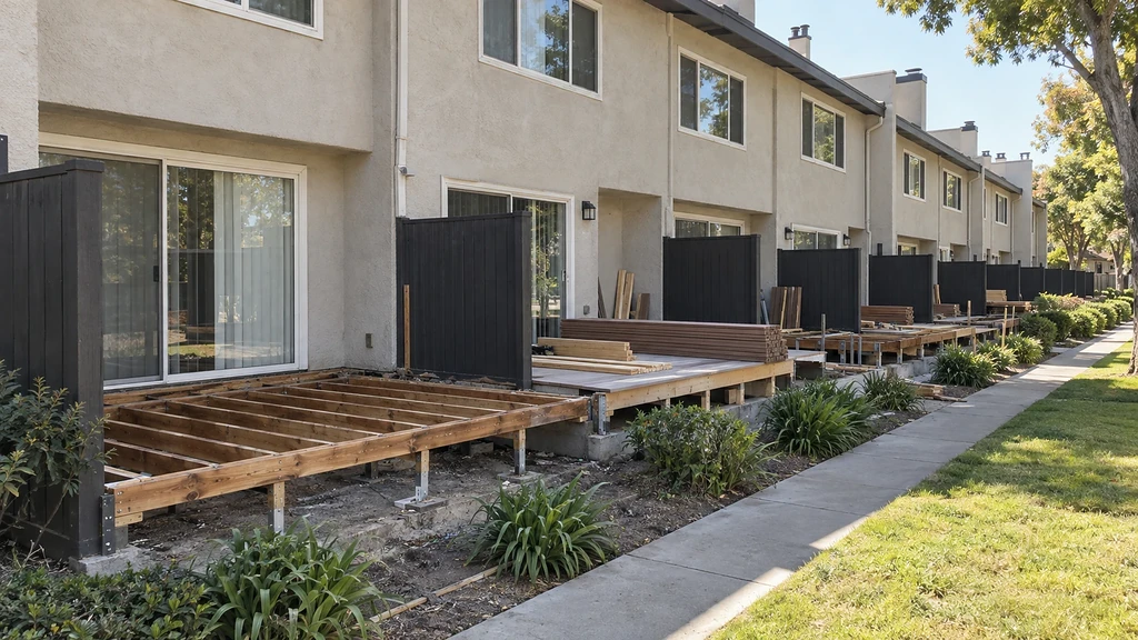 Townhome patio decks being rebuilt on existing concrete piers in Stockton