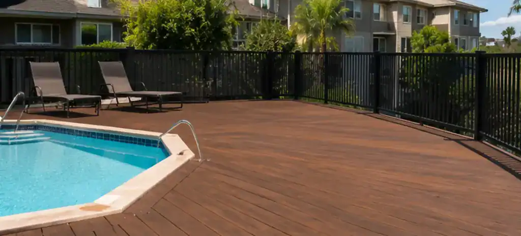 Restored commercial pool deck with slip-resistant finish