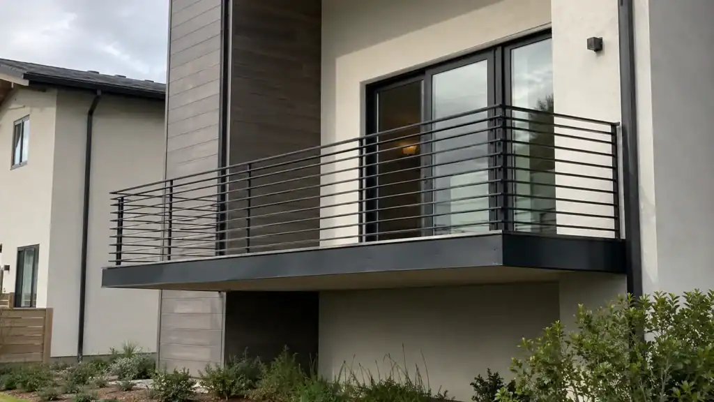 Cantilevered balcony projecting from the building wall with no support beneath it