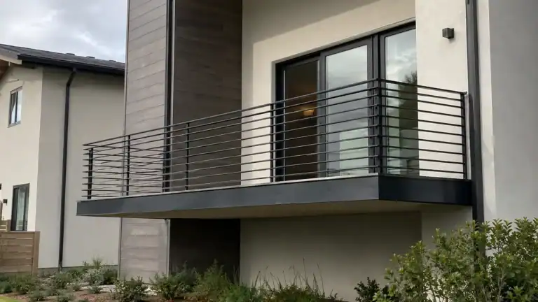 Cantilevered balcony projecting from the building wall with no support beneath it